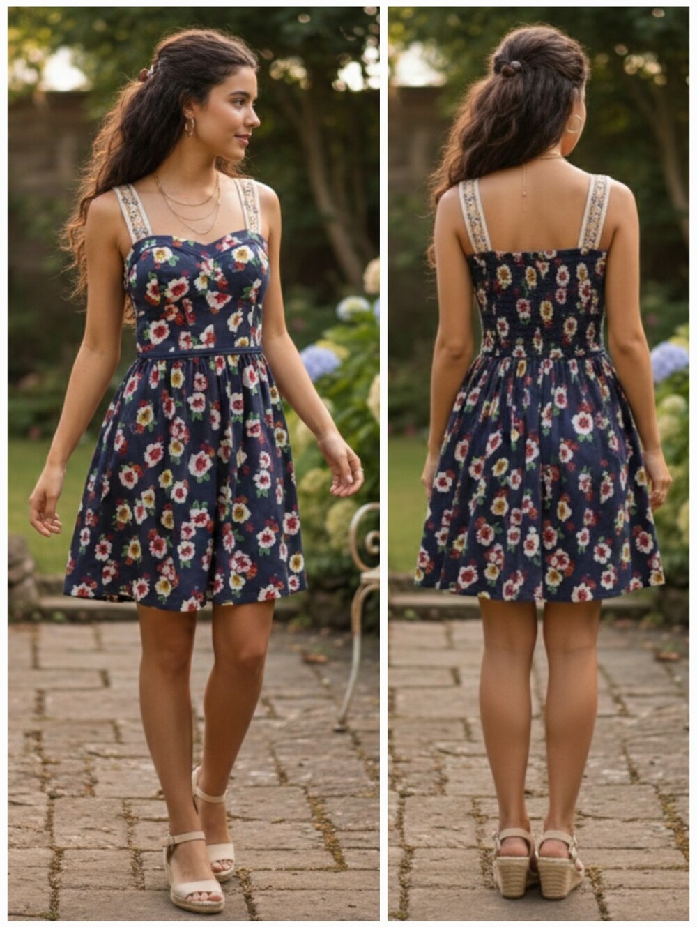 American Eagle 6 Vintage Y2K Garden Floral Smock Back Dress Bohemian Cottagecore